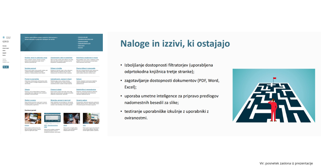 Slika s posnetkom zaslona portala gov.si in z naštetimi nalogami in izzivi, ki še čakajo ustvarjalce tega portala Slika s posnetkom zaslona portala gov.si in z naštetimi nalogami in izzivi, ki še čakajo ustvarjalce tega portala