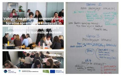 Vabljeni na usposabljanje sprotno spremljanje kakovosti in poglobljena samoevalvacija v organizaciji, ki izobražuje odrasle